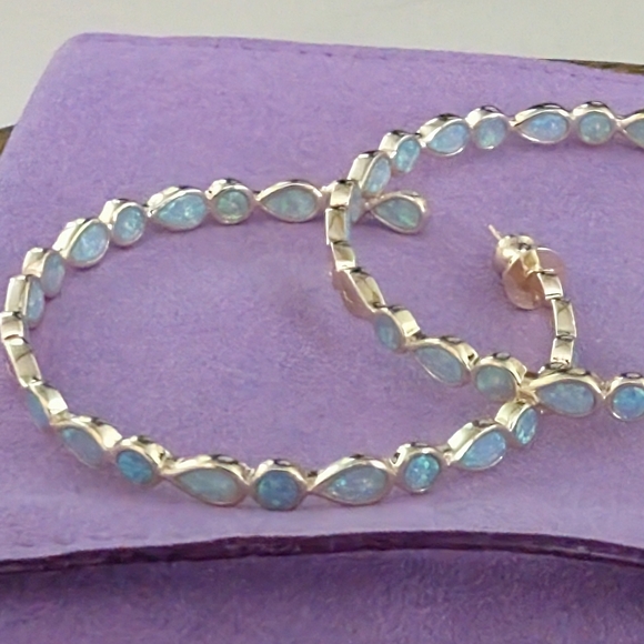 Melinda Maria Gold and Blue Hoop Earrings - Picture 2 of 5